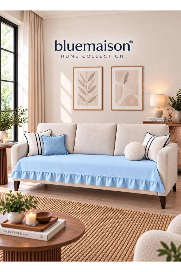 100% Cotton Ruffled Bohemian Sofa Cover - Sofa Bed Cover 7 Different Colors 95X205 cm