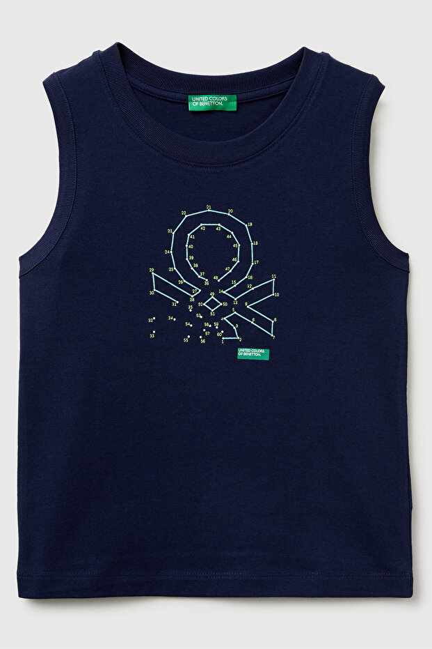 Boy's Navy Blue Embossed Print Detailed Round Neck Undershirt