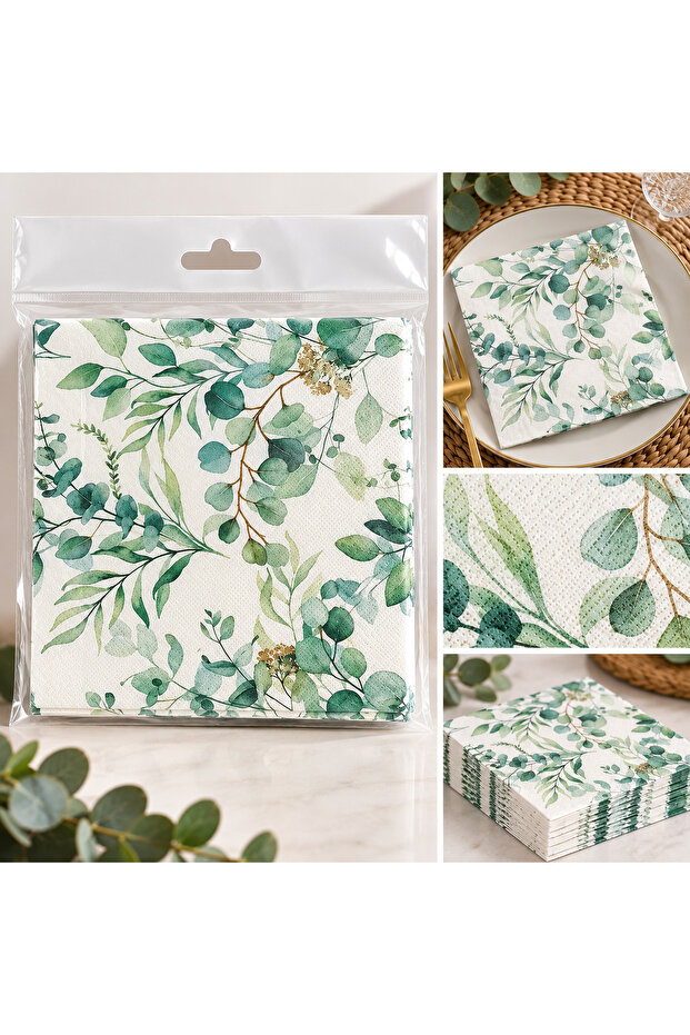 Green Floral Leaf Paper Napkins 16 Pcs