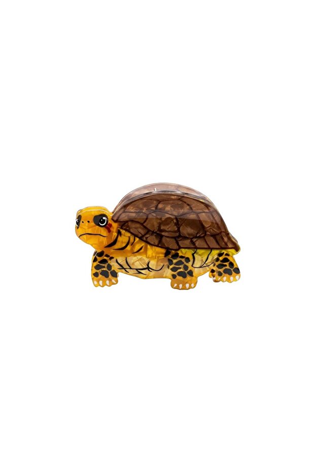 Tiny Tales Collection Brown Acetate Hair Clip with Tortie Turtle Figure
