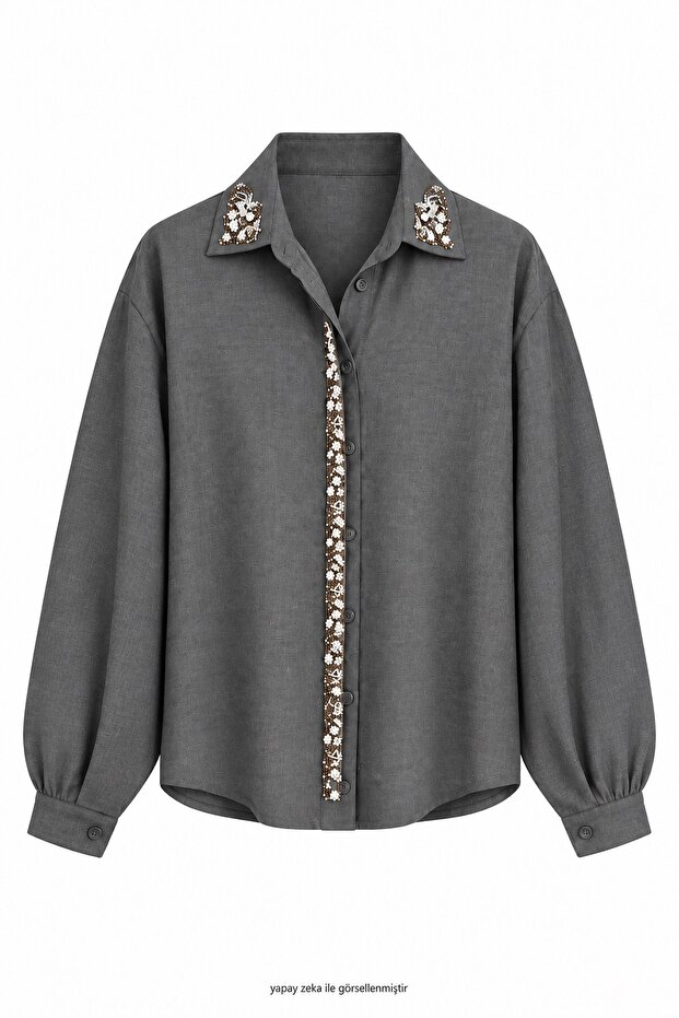 İppo Beaded Embellished Shirt Gray