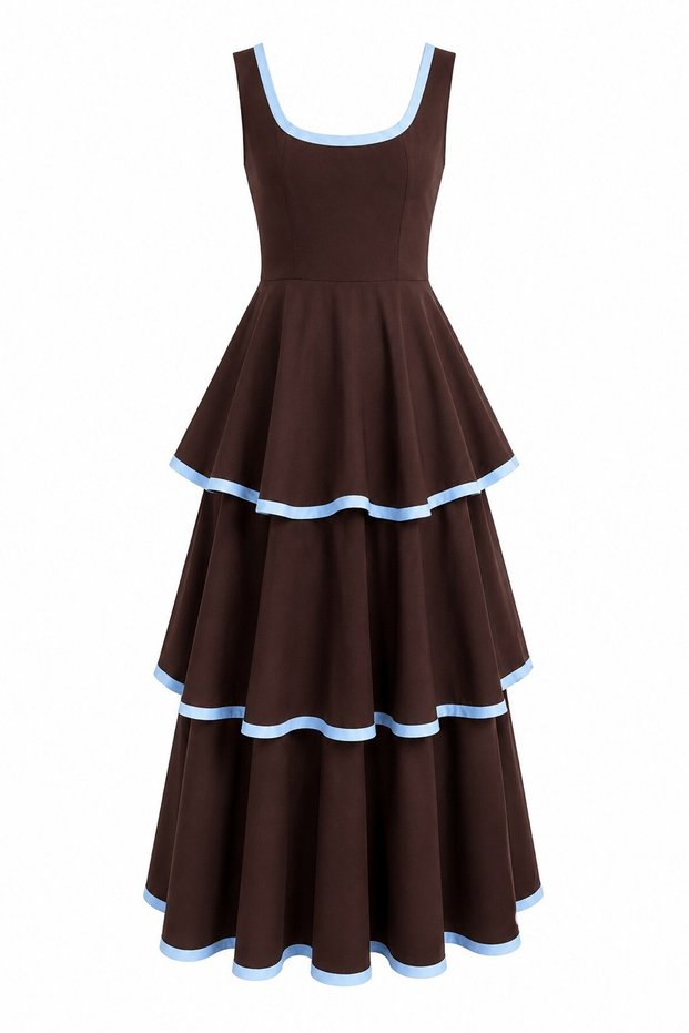 Blue Piping Sorbet Dress Bitter Brown