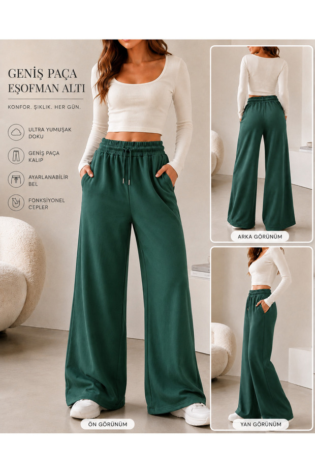 Women's Plain Modal Fabric Wide Leg High Waist Loose Fit Trousers Style Sweatpants