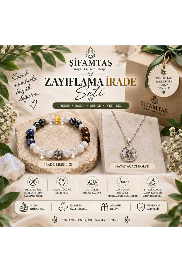 Slimming Willpower Set (Bracelet and Moonstone Tree of Life Necklace)