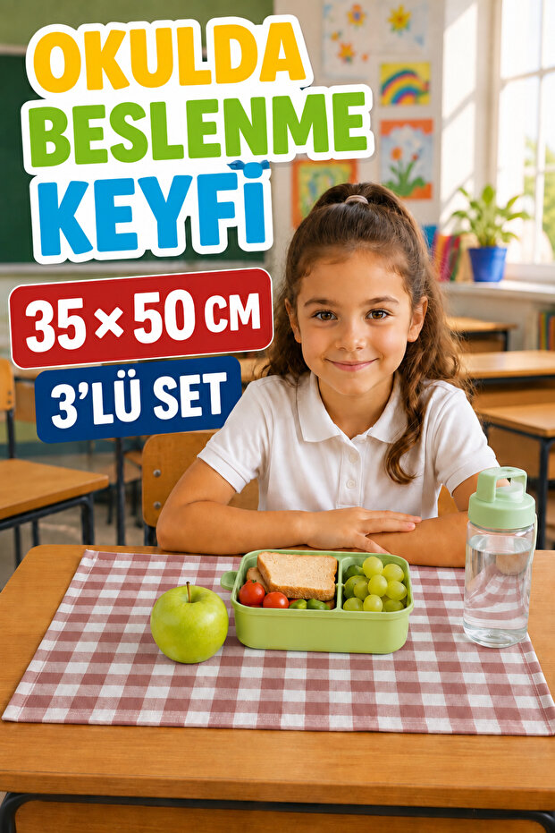 Stain-Proof and Liquid-Proof Lunch Mat 35×50 cm – Set of 3 for Primary School and Kindergarten