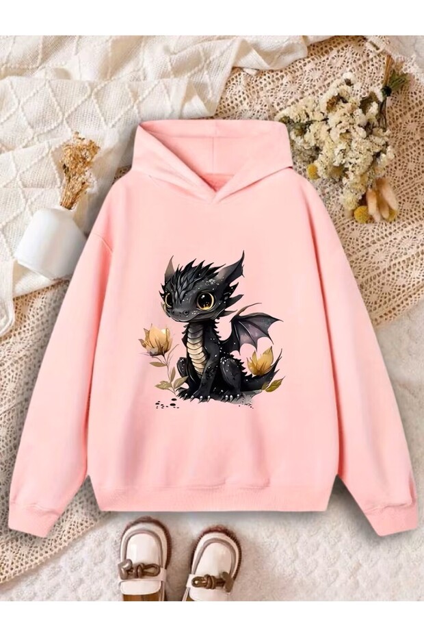 Cute Cartoon Print Children's Stylish Hooded Sweatshirt
