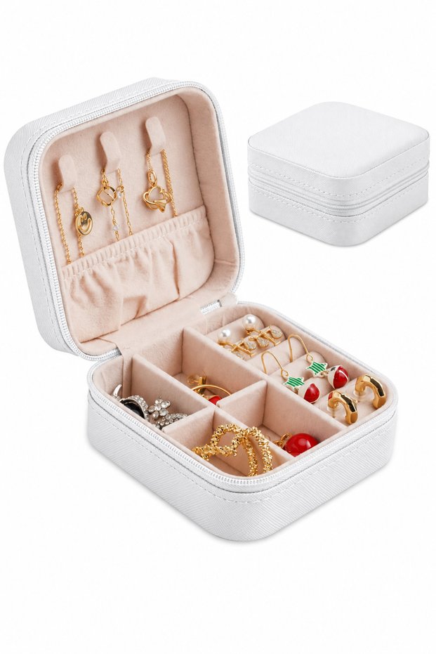 Travel Jewelry Box - Jewelry Organizer Box - Mini Jewelry Box - Accessory Box - Jewellery Box - Jewelry Organizer Box (White)