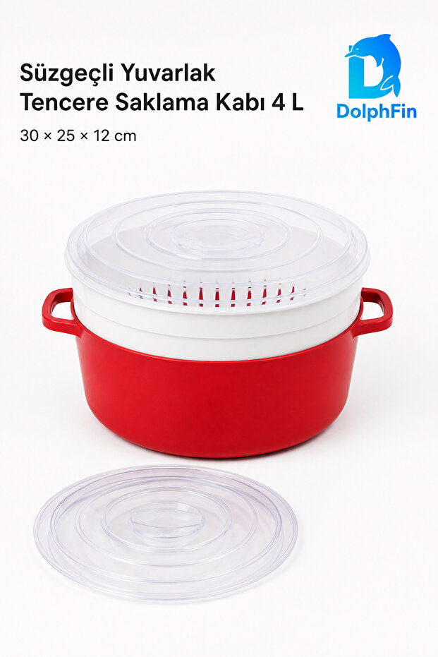 Round Storage Container with Strainer 4 L Red Ak 778