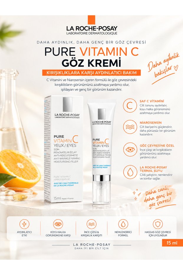 Redermic [C] Yeux 15 ml – Brightening, Anti-Wrinkle, and Moisturizing Eye Cream with Pure Vitamin C