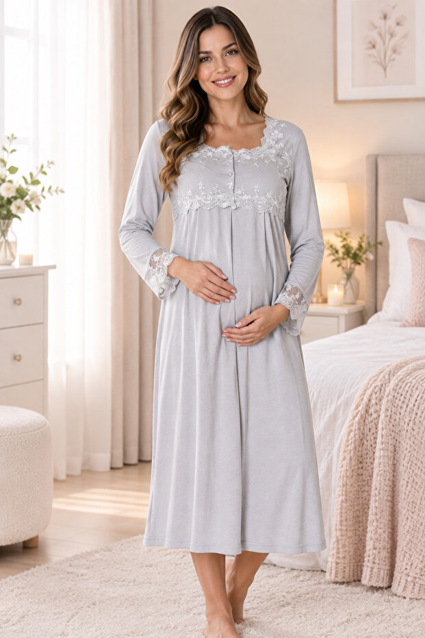 Cotton Maternity Nightgown with Breastfeeding Features Effortt