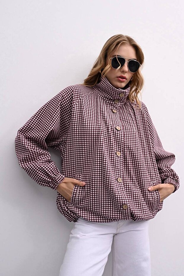 Pötikare Plaid Jacket with Adjustable Drawstring Hem (Vt-1408) 100% Cotton