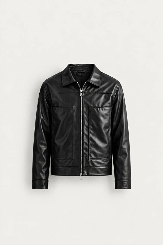 Raxon - Black - Double Zipper - Men's Leather Jacket