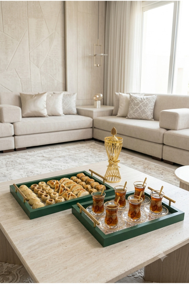 طقم ضيافة – تصميم أنيق يجمع بين الفخامة والبساطة ( صينيتان ومبخره )