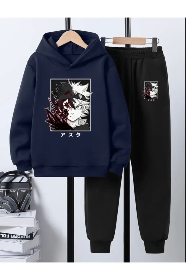 Hooded Japanese Warrior Printed 100% Cotton Sharded Boys' Winter Track Suit