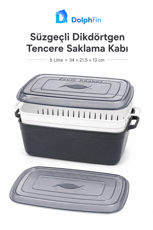 Rectangular Storage Container with Strainer Black 5 L 34 × 21.5 × 13 cm