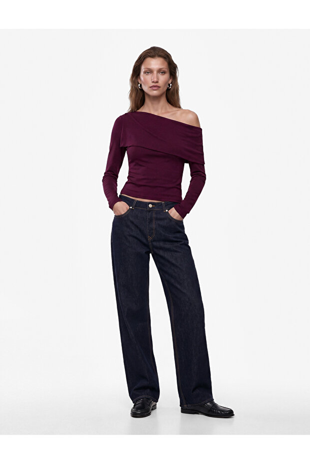 Viscose Blended Long Sleeve Off-Shoulder Blouse