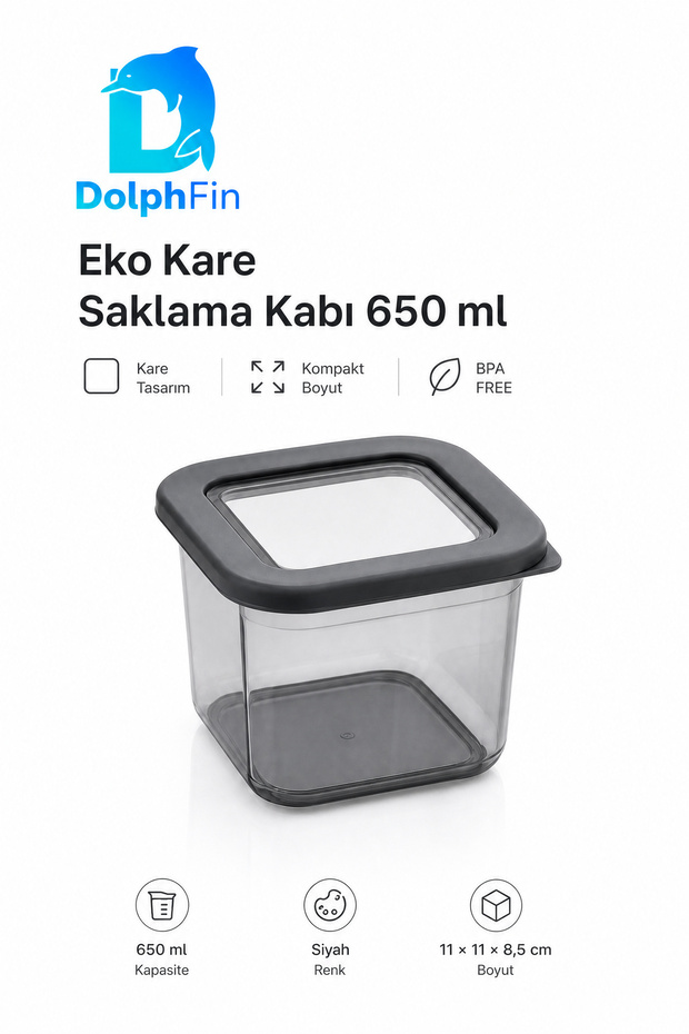 Eco Square Storage Container 650 ml Black 11 × 11 × 8.5 cm