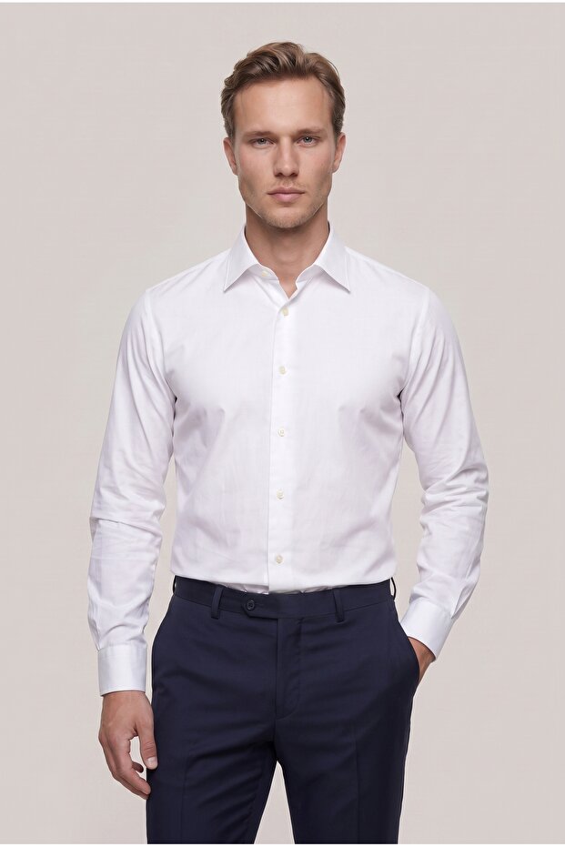 Ds Damat Slim Fit White Plain Shirt