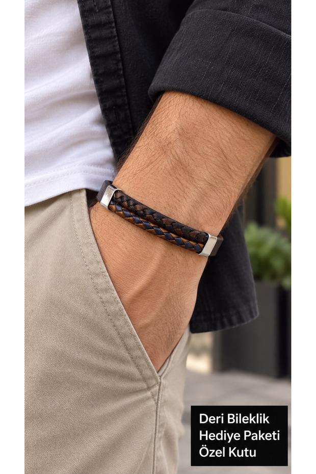 Corvesso Walnutcross Brown Leather Men's Bracelet - Dark Braided Wide Band