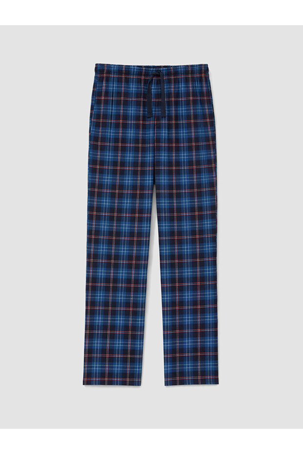 Ozmarka New Season Navy Blue Plaid Patterned Men's Pajama Bottoms