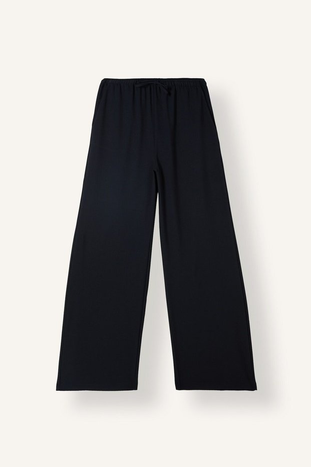 Wide Leg Elastic Waist Lace-Up Pocketed Fabric Palazzo Trousers C1428Ax26Au