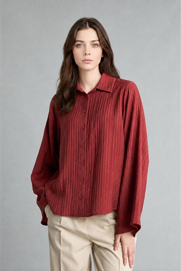 Relaxed Fit Textured Striped Long Sleeve Tunic H7503Ax26Au