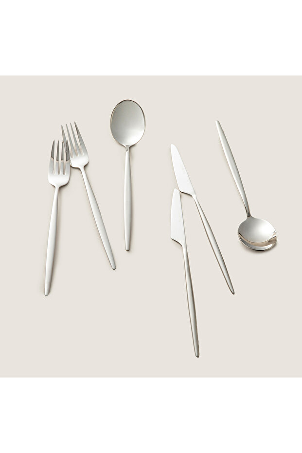 Belina 18 Piece Dinner Fork Spoon Knife Set Semi Matte Silver