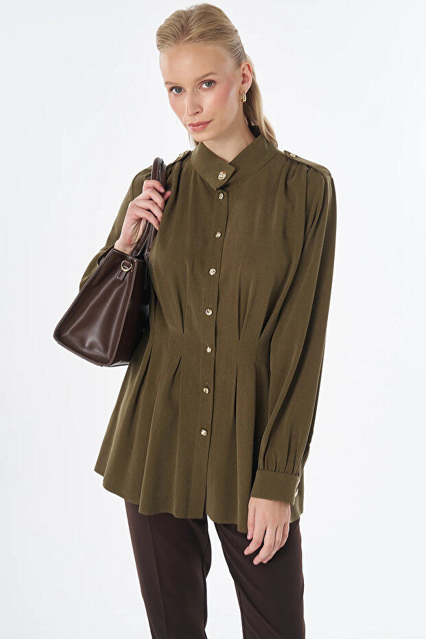Pleated Viscose Lyocell Tunic Khaki