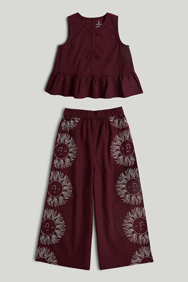 Burgundy Top and Trousers Outfit
