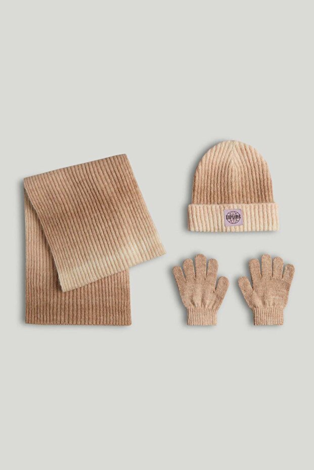 Ombre Knitted Hat, Scarf and Gloves Set