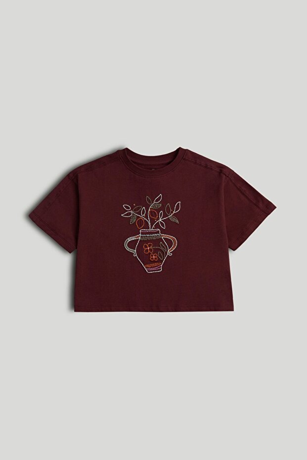 Burgundy Embroidered T-Shirt