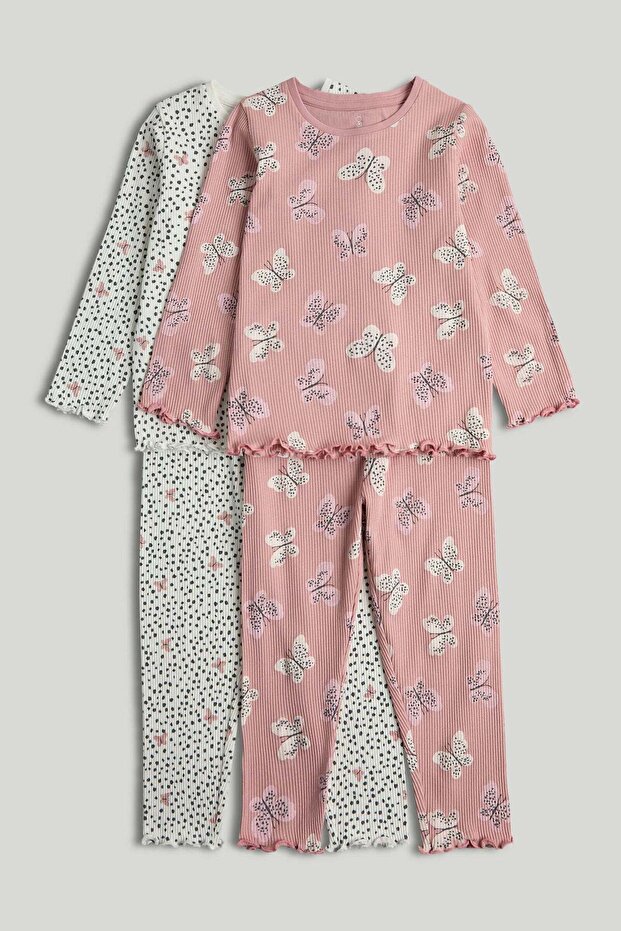 2 Pack Butterfly Ribbed Pyjamas