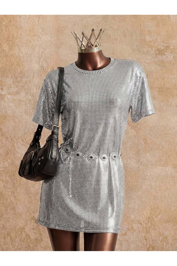 Rochie mini, argintie - XL
