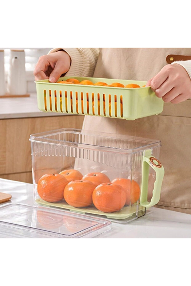 Refrigerator Storage Container - Organizer with Strainer - Vacuum Sealed Lid