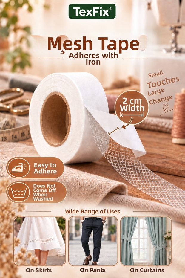 Paça Telası 2cm Wide 10 Meters, Seamless Renovation Telası, Double-Sided Adhesive Strip Telası