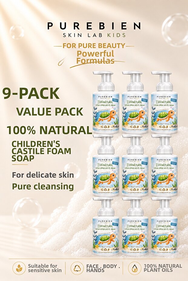 9 Lu Firsat 100% Natural Children's Foam Castile Soap, Intense Moisturizing Effect, 9 X 300 ml