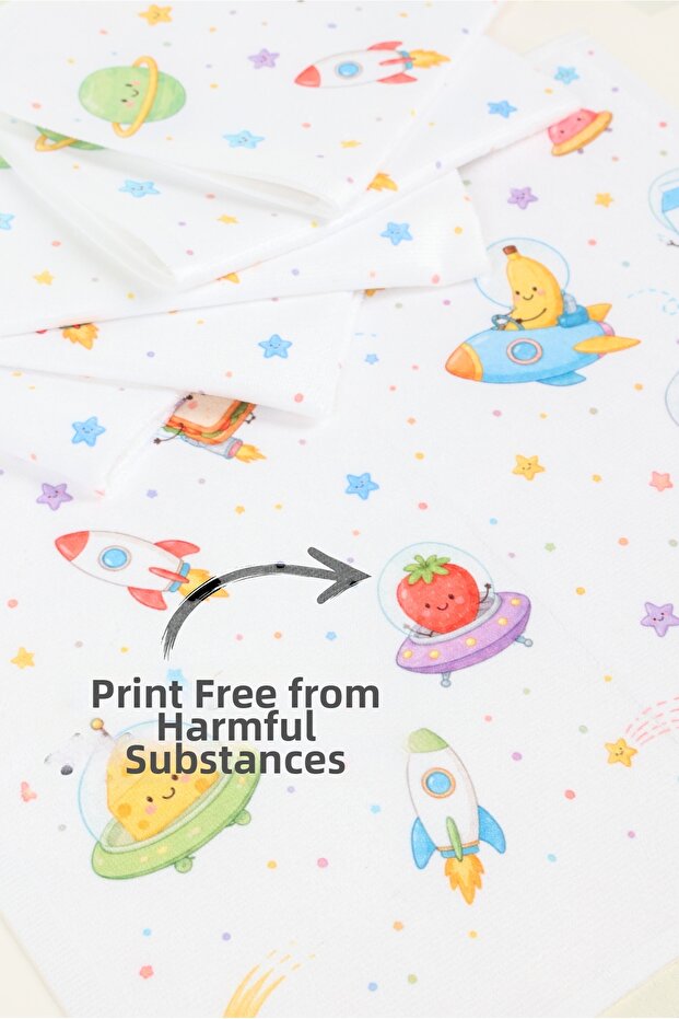 Set of 6 Double-Sided Dual-Function Children's Feeding Mats with Cotton Towel, Washable, 38X45 Cm, Space Themed
