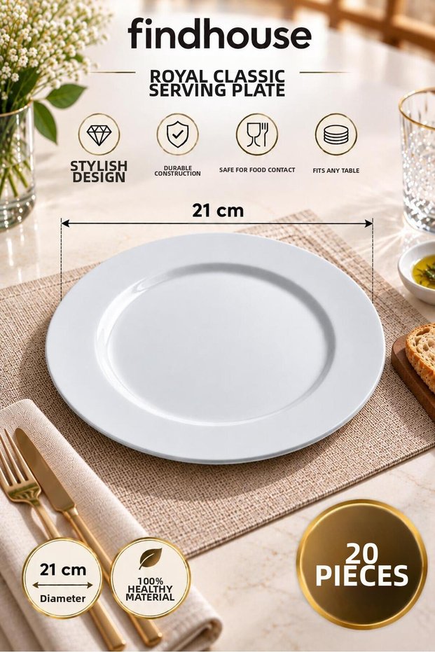 Royal Series 20 Pcs Quality Melamine Classic Serving Plate 21cm for Home, Cafe, Diner, Restaurant, Hotel