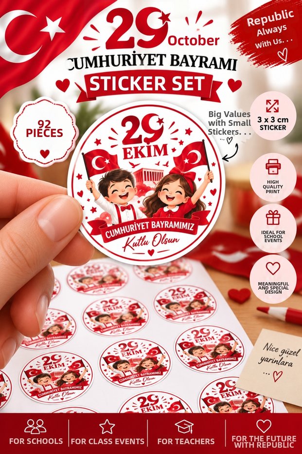 29 October Republic Day 92 Pieces 3X3Cm Sticker Label