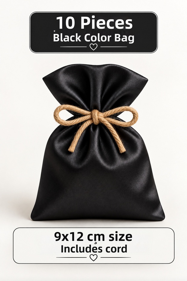 Saten Black Color 9×12 cm 10 Pieces Cloth Bag Multi-Purpose Cloth Bag