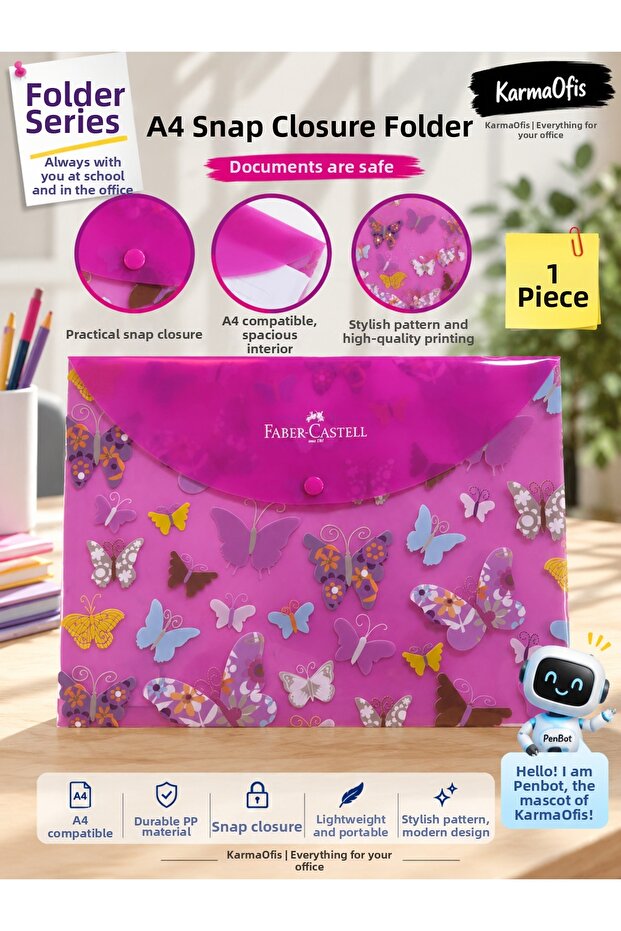 A4 Snap File – Butterfly Patterned Student Document Folder