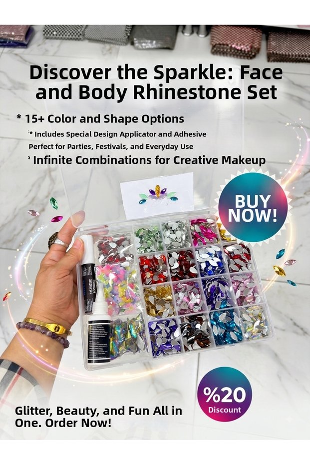 Professional Glitter Face Stone Full Large Size Set - Boxed + Adhesive Gift