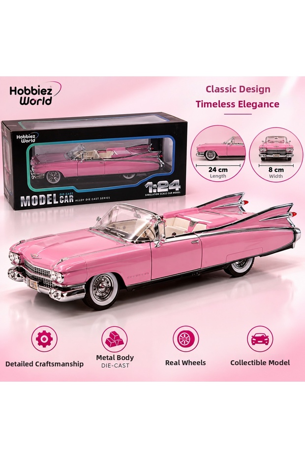 1959 Cadillac Eldorado Biarritz 1:24 Pink Diecast Metal Convertible Model Car 24 cm