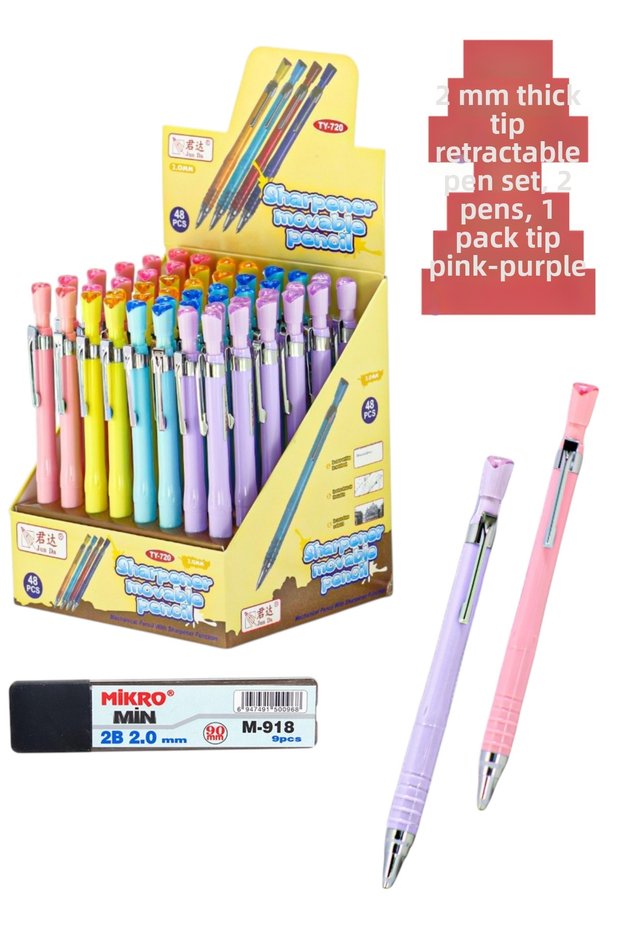 2 mm Thick Tip Tip Pen Set 2 Pens 1 Pack of Tips Pink-Purple Body