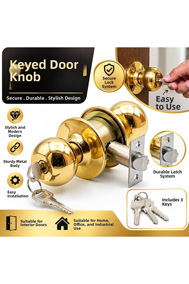 Lock with Knob, Yellow Room Type, with Key