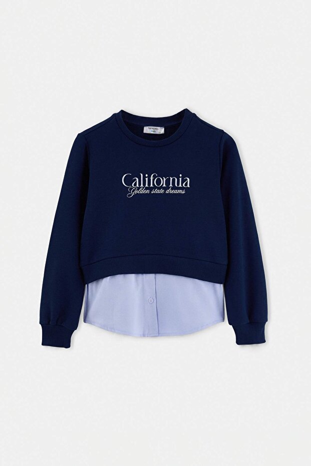 Lacivert Kız Çocuk Örme Sweatshirt TKDAW27SW00040