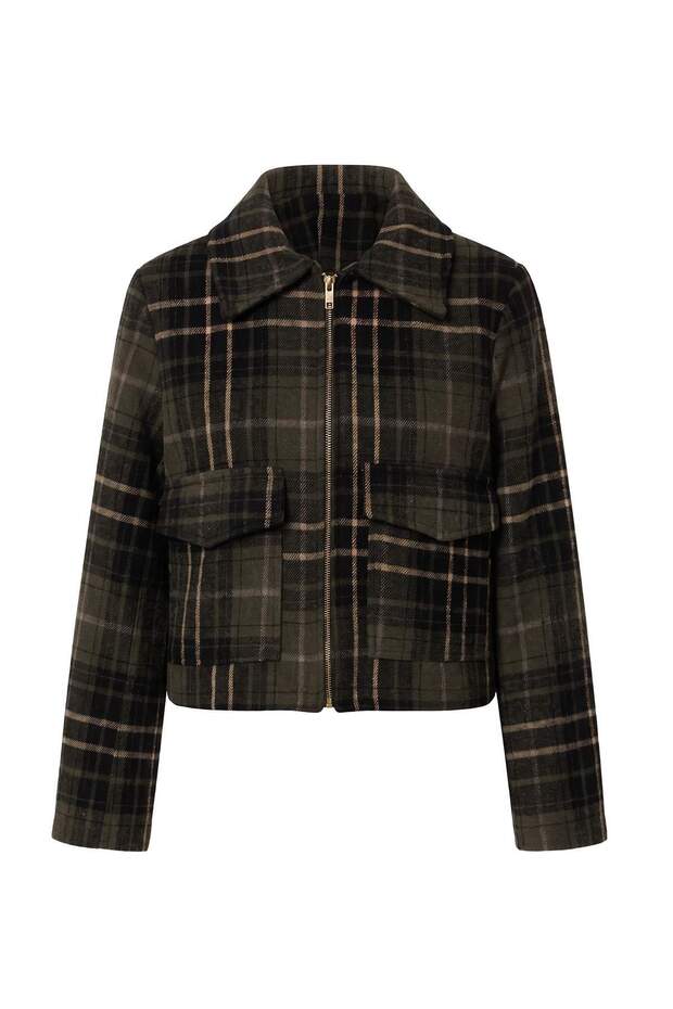 Petite Haki Oversize Kalıp Ekose Kaşe Mont TWOAW27MO00144