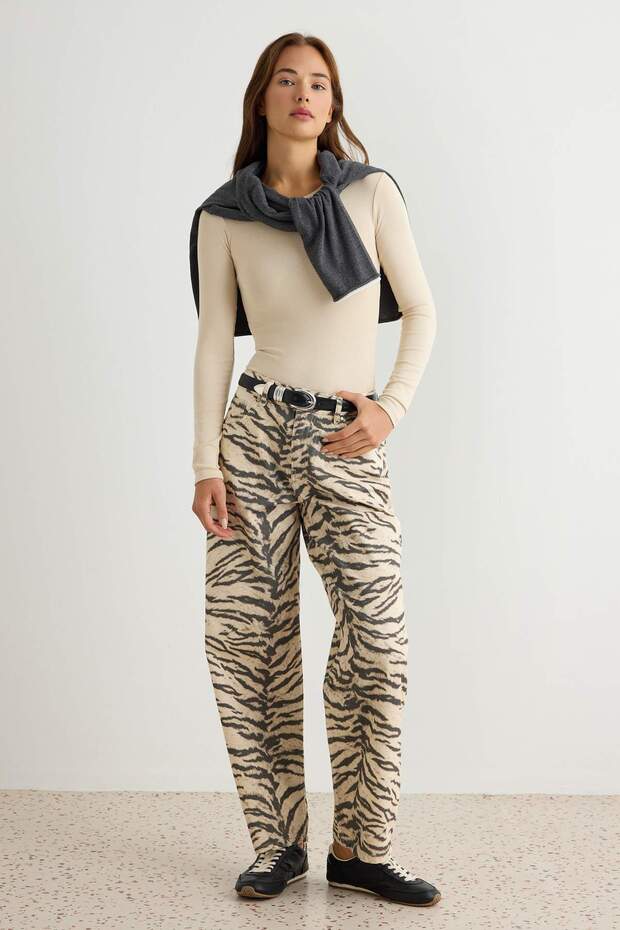 Multicolor Zebra Pattern High Waist Barrel Jeans Twoaw27Je00265