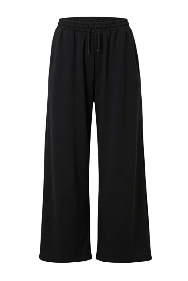 Siyah Beli Lastikli Wide Leg Geniş Kesim Örme Eşofman Altı TWOAW27EA00032