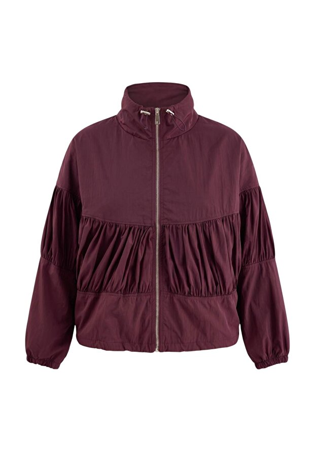 Plum Oversize Patterned Drawstring Detailed Plus Size Jacket Coat Twoaw27Aw00033